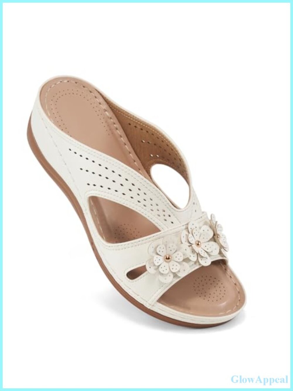 Faux Leather Wedge Platform Slides Memory Foam Sandals Slip On Summer
